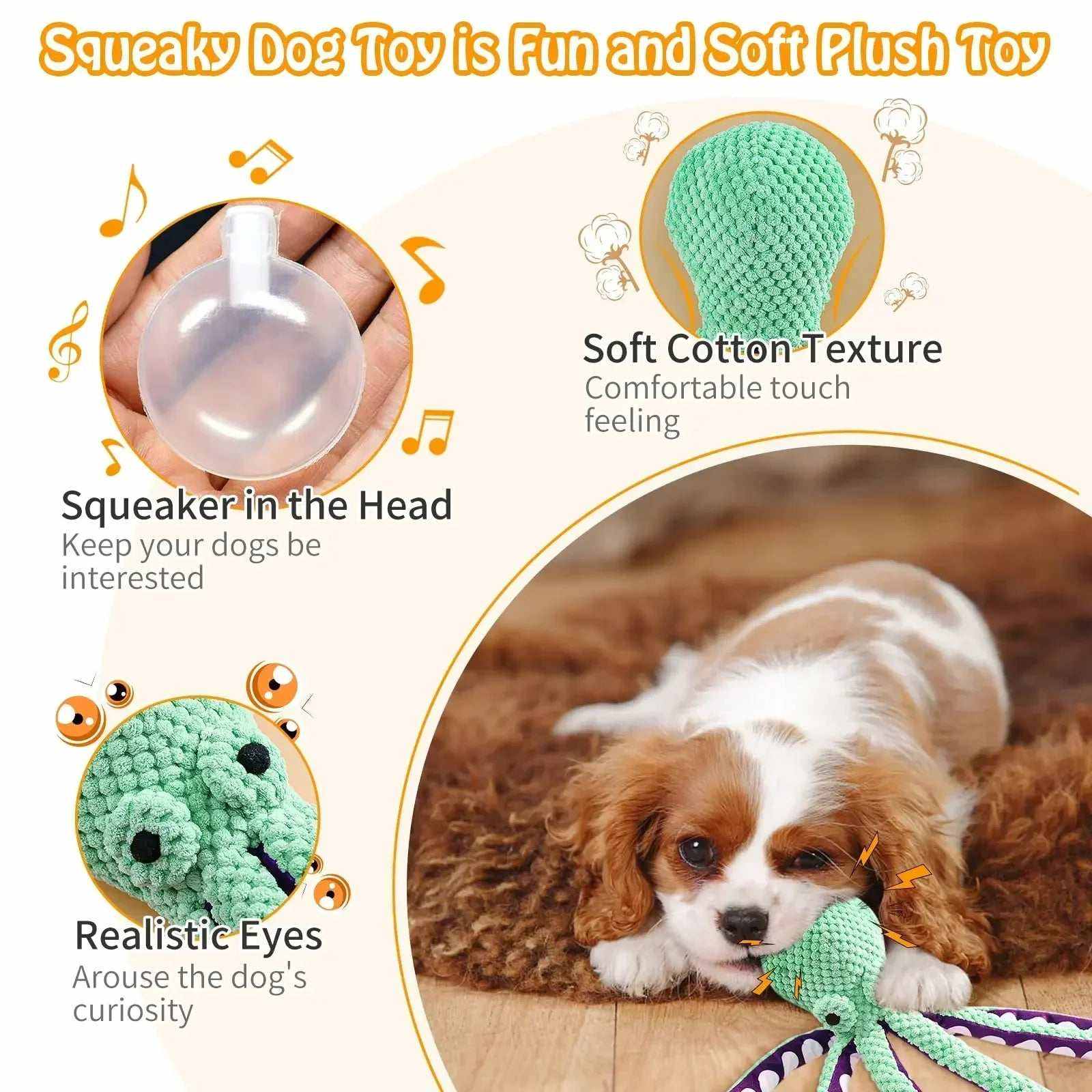 jouet en peluche vert interactif avec sifflet, texture douce, yeux réalistes pour chiens, compagnon de jeu résistant et nettoyant dents