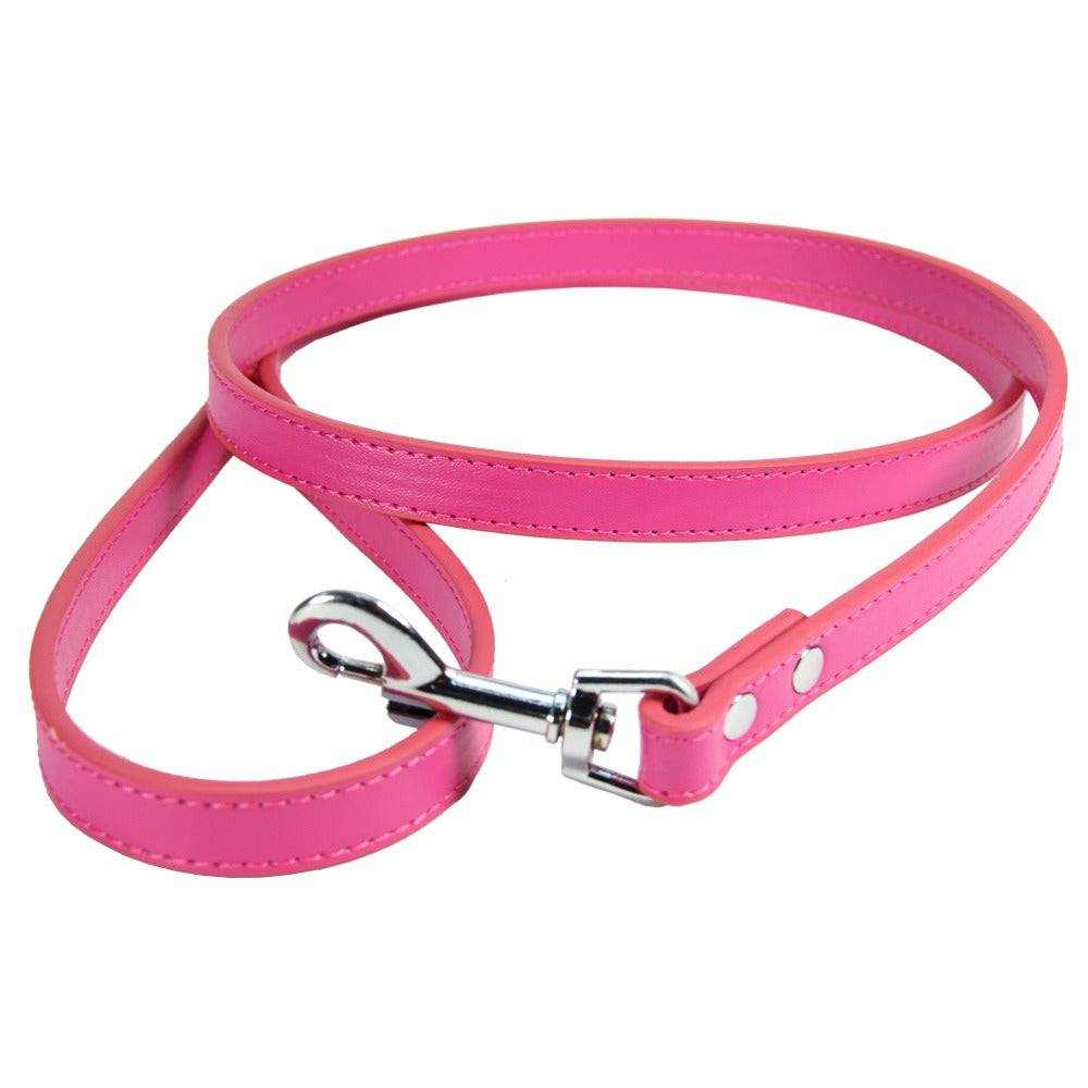 laisse rose en cuir PU pour chiens et chats, robuste et élégante avec mousqueton métallique