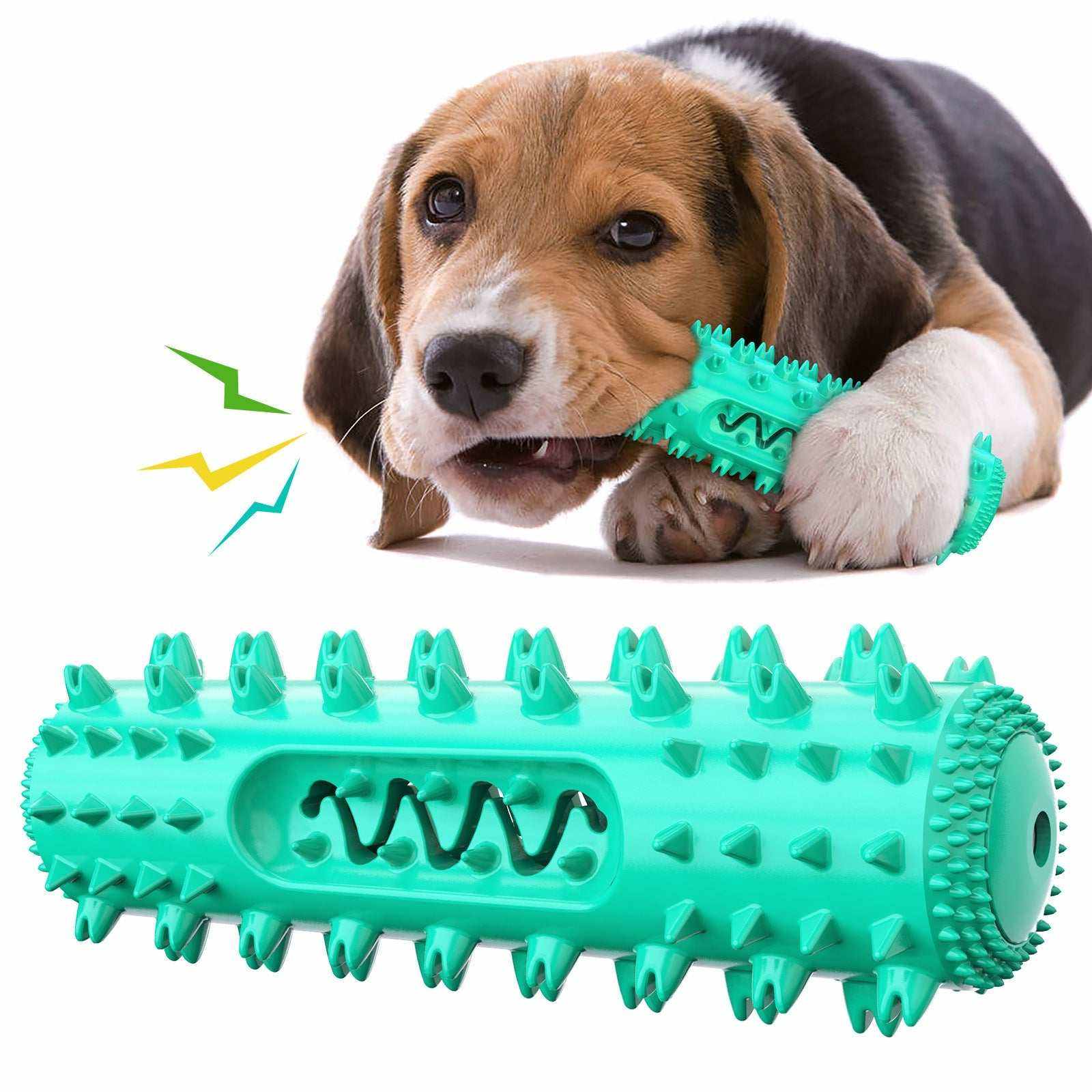 Chew toy for dogs with dental cleaning spikes, designed for oral hygiene and entertainment.