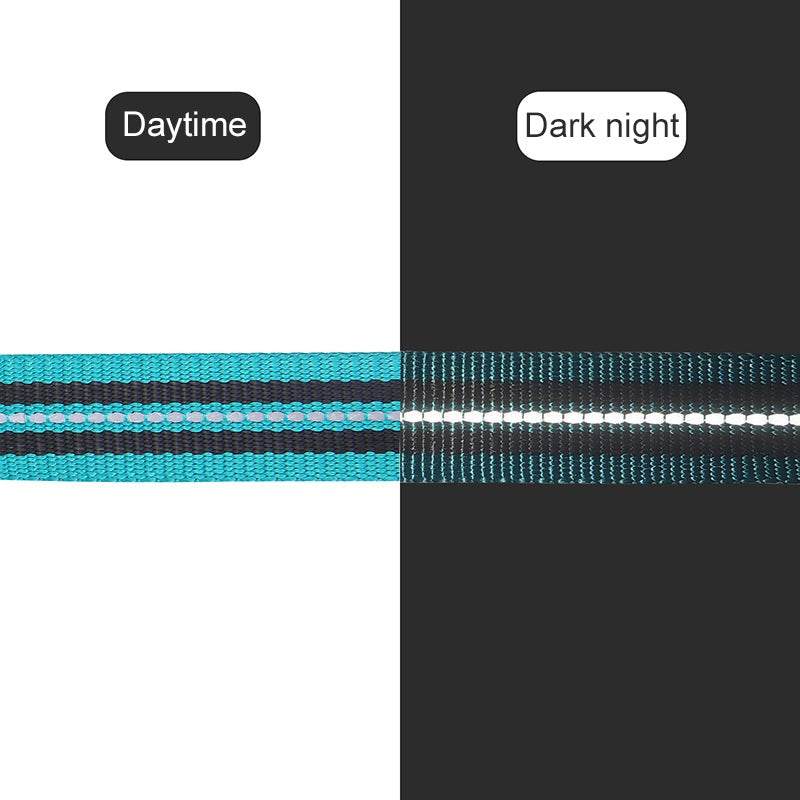 laisse réfléchissante pour chien en nylon bleu avec bande visible de jour comme de nuit pour sécurité et confort
