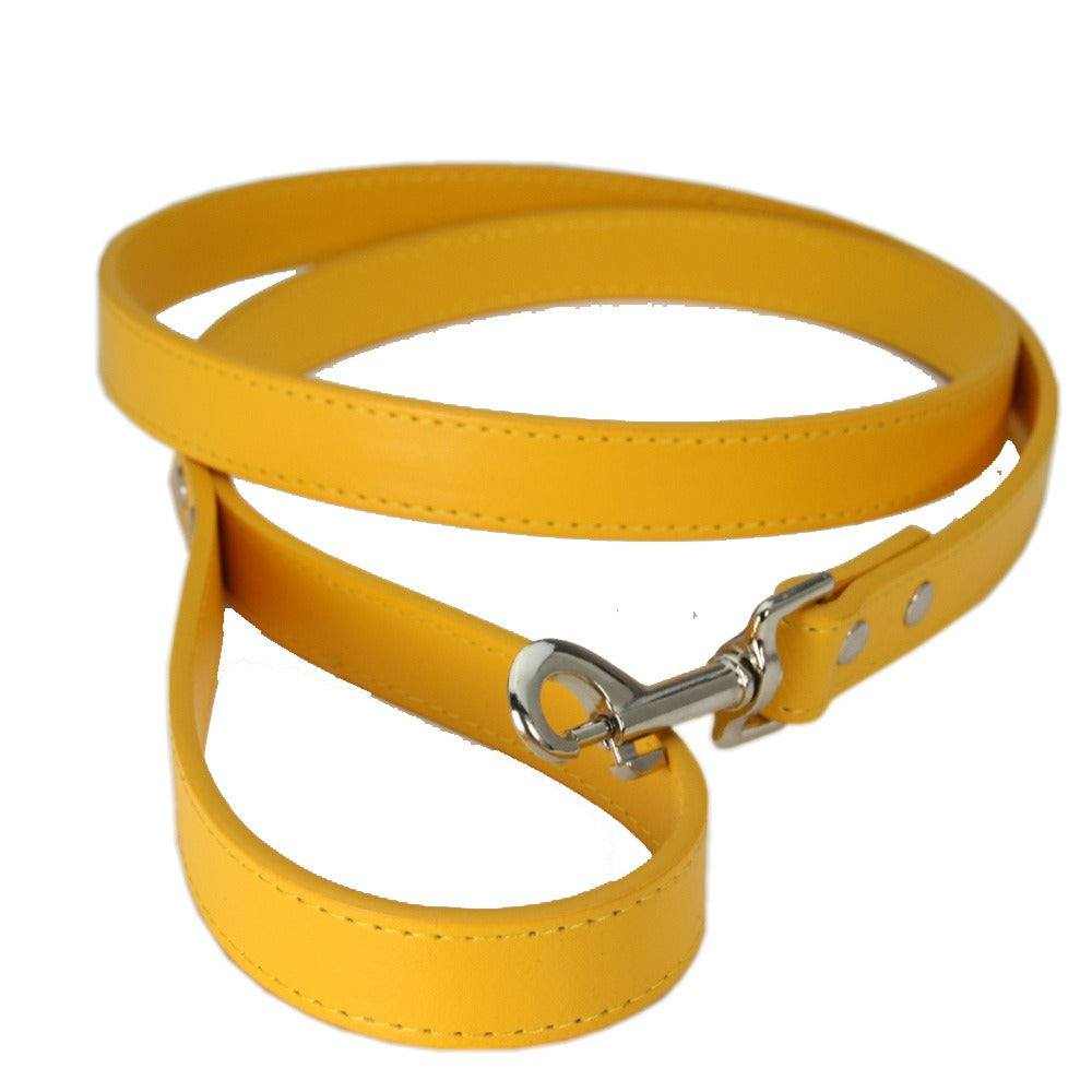 Laisse en cuir PU jaune pour chiens et chats avec mousqueton métallique robuste, élégante et sécurisée pour promenades quotidiennes