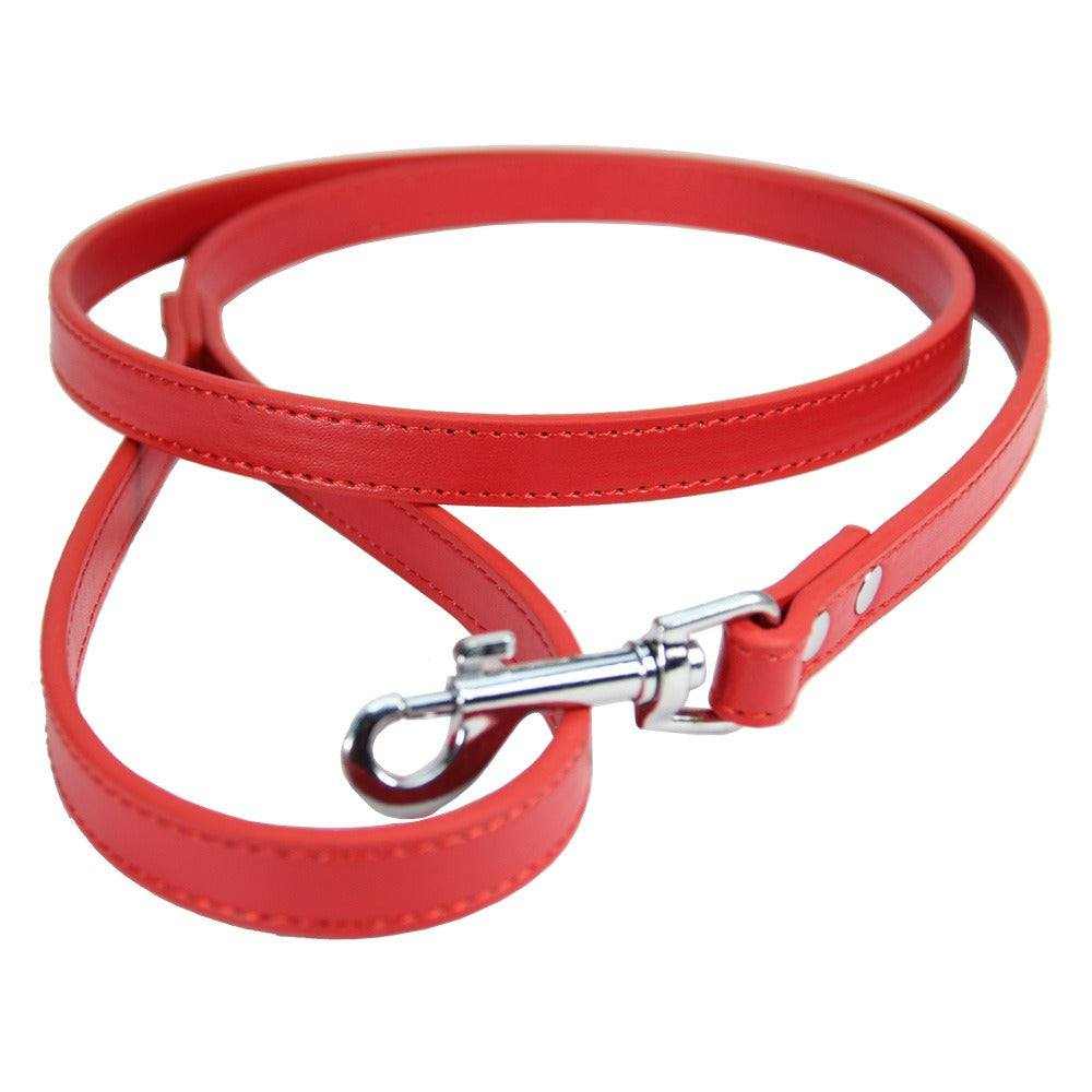 laisse en cuir PU rouge pour chiens et chats avec mousqueton métallique robuste