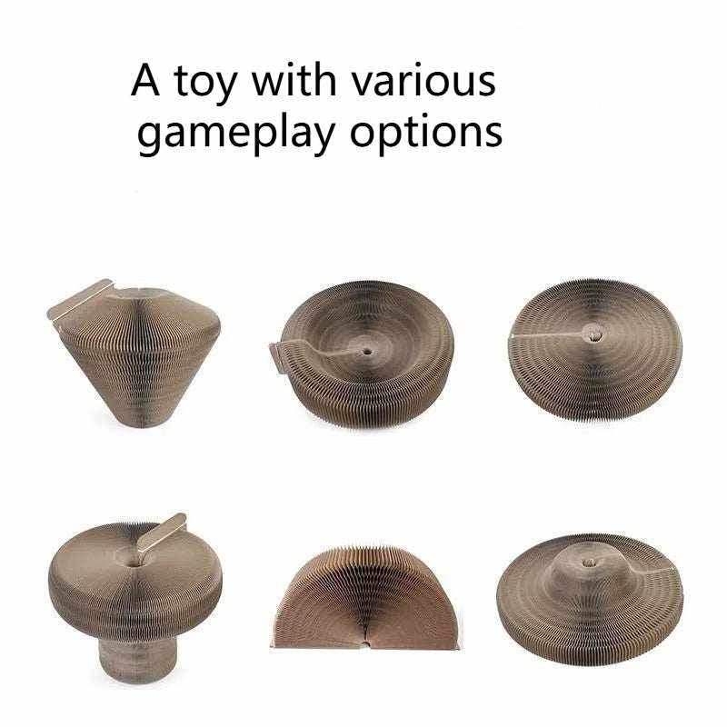 Planche à griffer accordéon en papier ondulé modulable pour chats, accessoire de jeu et décompression sécurisé.