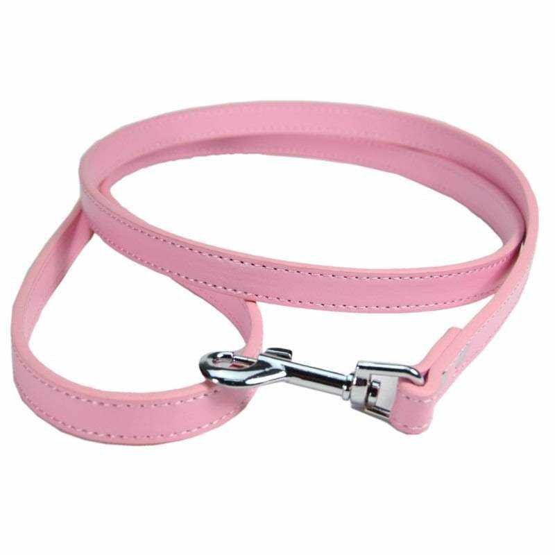 laisse rose en cuir PU pour chiens et chats avec attache métallique solide