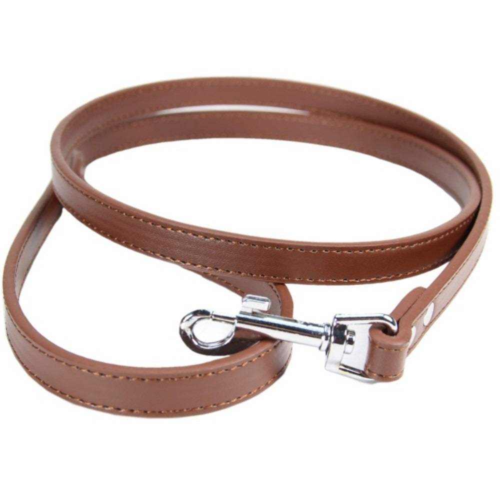 laisse en cuir PU marron pour chiens et chats avec attache métallique robuste pour promenades sécurisées et élégantes