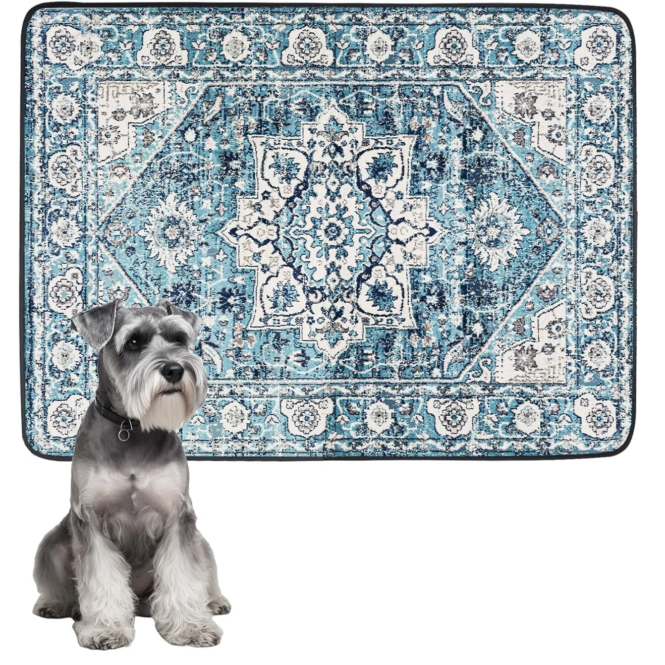 Scandinavian Minimalist Carpet Pet Mat, modern blue pattern, stain-resistant and easy to clean, ideal for pets.