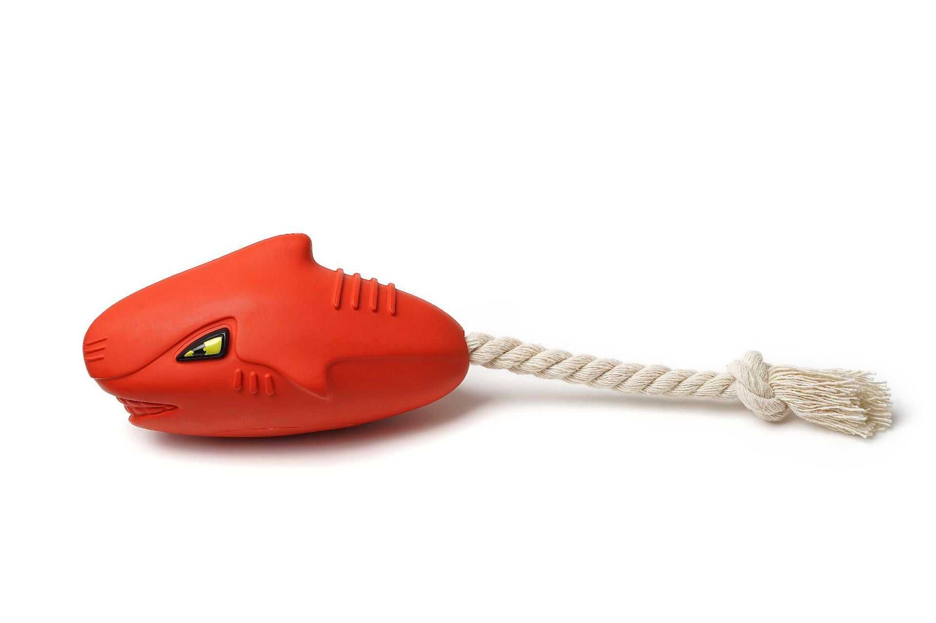 jouet requin rouge en caoutchouc avec corde en coton pour chiens, jouet sonore et résistant pour mâchoires puissantes