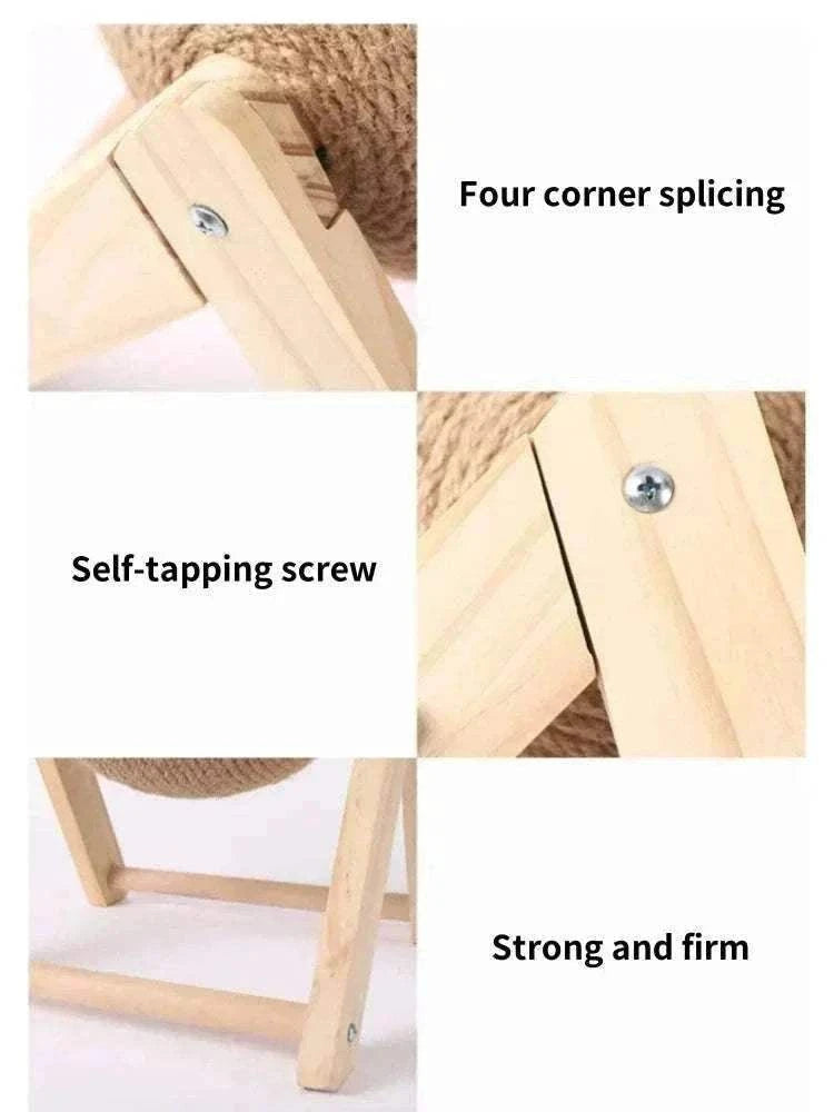 balle interactive en corde naturelle avec clochettes pour chat, griffoir robuste en bois, jouet stimulant pour activité féline intérieure