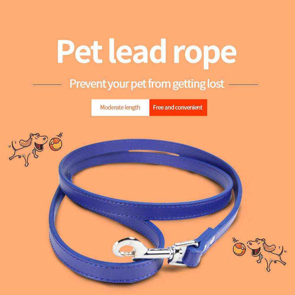 laisse en cuir PU bleue pour chiens et chats, résistante et élégante, longueur modérée pour sécurité lors des promenades