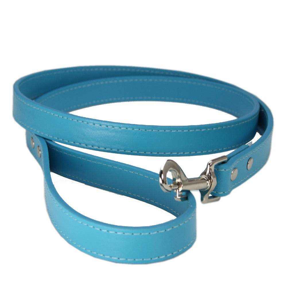 laisse en cuir PU bleue pour chiens et chats, élégante et résistante avec boucle métallique solide