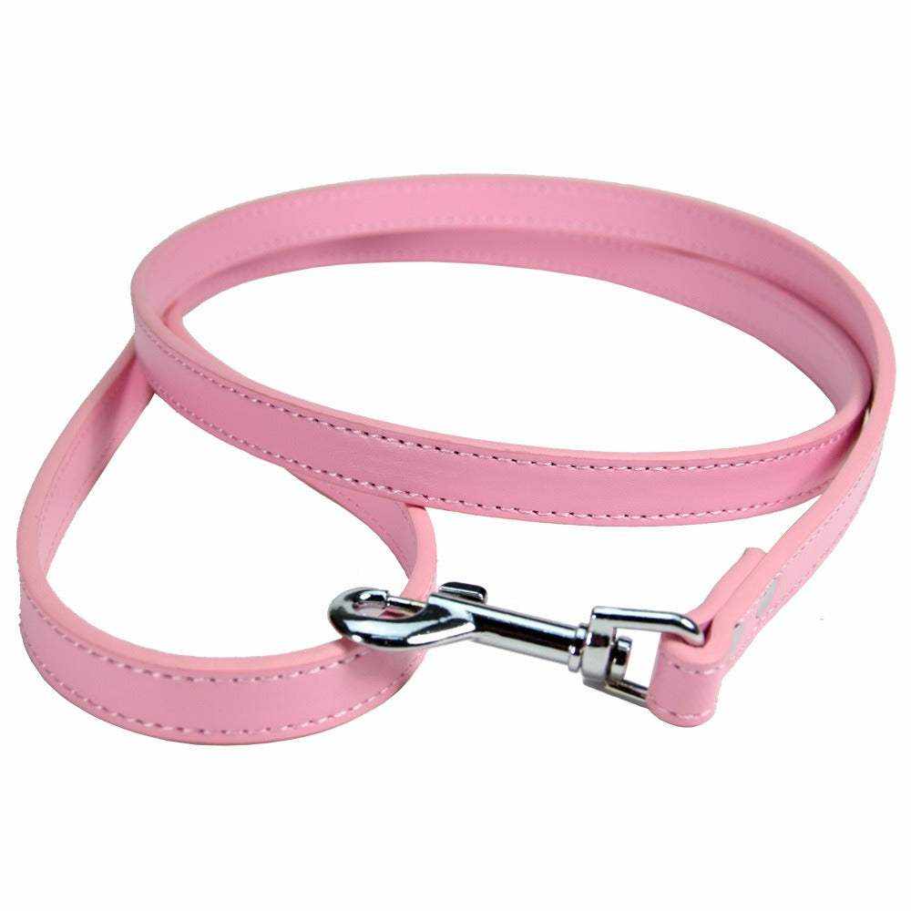 laisse rose en cuir PU pour chiens et chats avec mousqueton métallique robuste