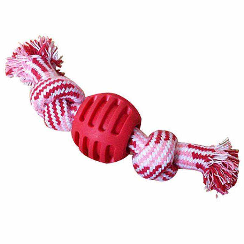 Jouet balle & corde robuste pour chiens - rouge