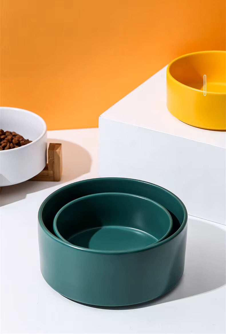 Comederos de cerámica premium para perros y gatos - Soporte de madera antideslizante