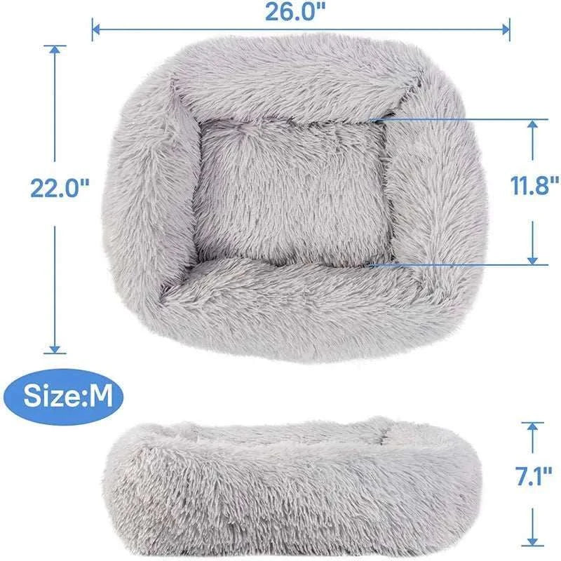 Calming dog bed | Soft plush square mattress, washable