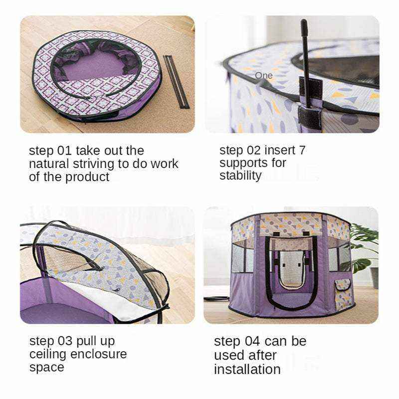 tente pliable octogonale pour animaux avec tissu Oxford imperméable, espace sécurisé et portable pour intérieur et extérieur