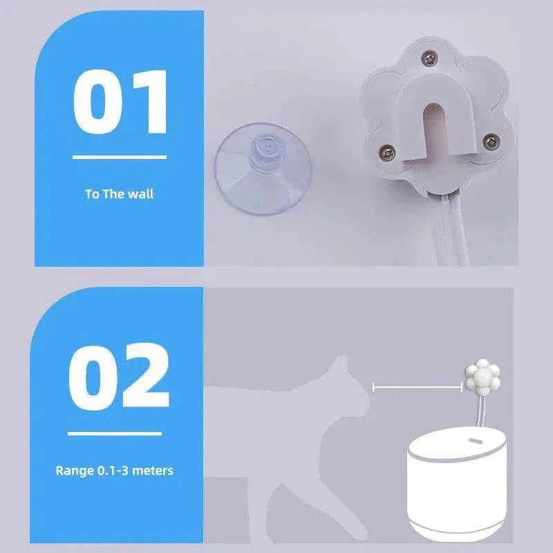 Capteur de mouvement intelligent blanc avec LED bleue pour fontaine à eau animale, détection infrarouge jusqu'à 3 mètres, installation murale sur surfaces lisses.