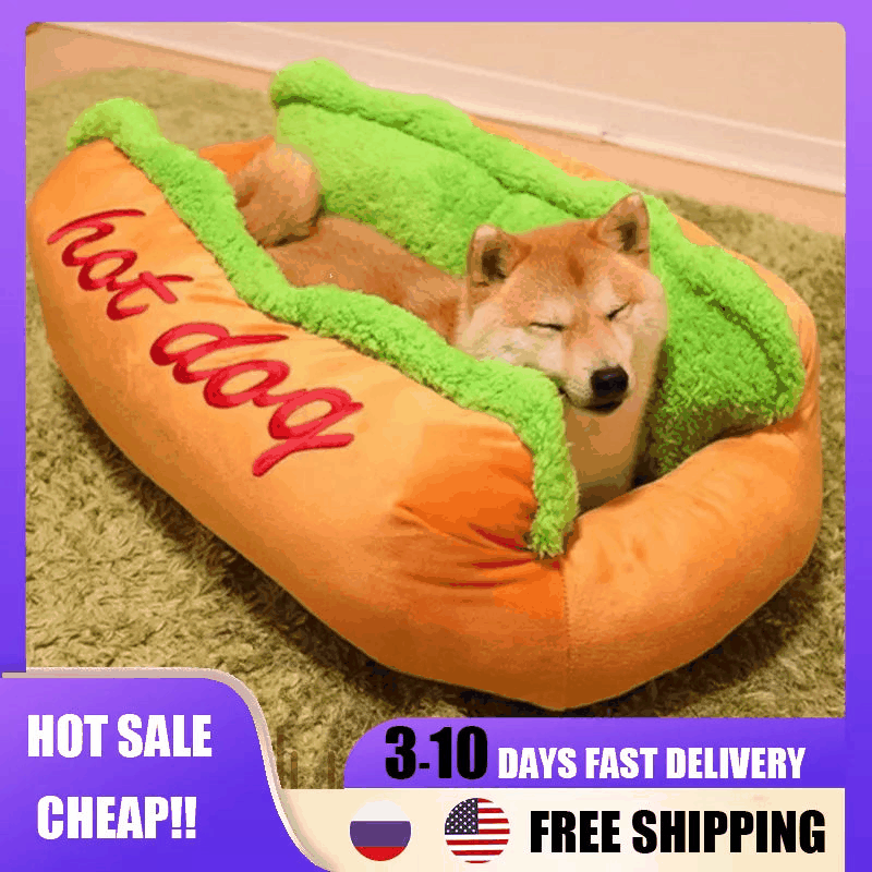 Lit Hot-Dog Douillet pour Chiens et Chats - Confort