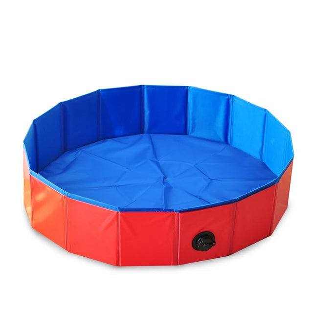 piscine portable pliable rouge et bleue pour chiens avec fond antidérapant en PVC durable