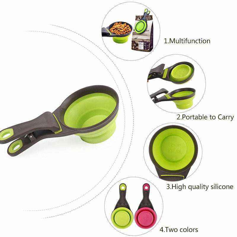 Gamelle pliable en silicone verte et rose pour chien et chat, bol de voyage portable, compact et facile à nettoyer.