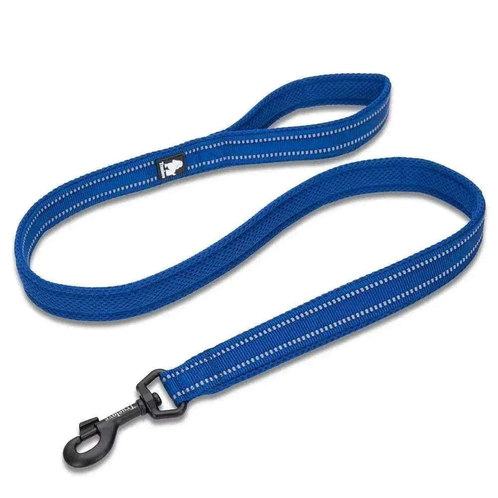 laisse chien bleue 110 cm rembourrée avec coutures réfléchissantes 3M et crochet pivotant durable Truelove