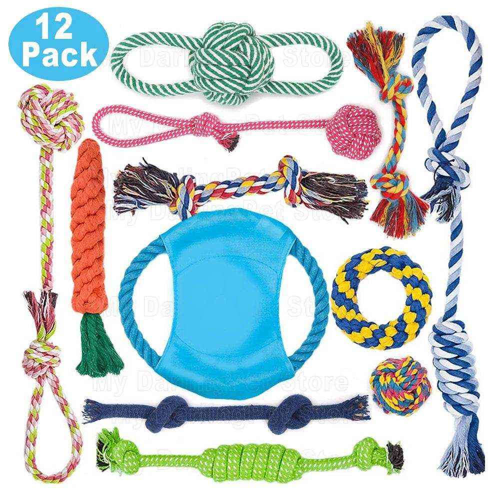 lot de 12 jouets en corde pour chiens jouets à mâcher frisbee interactif balles colorées coton durable robuste jeu extérieur intérieur