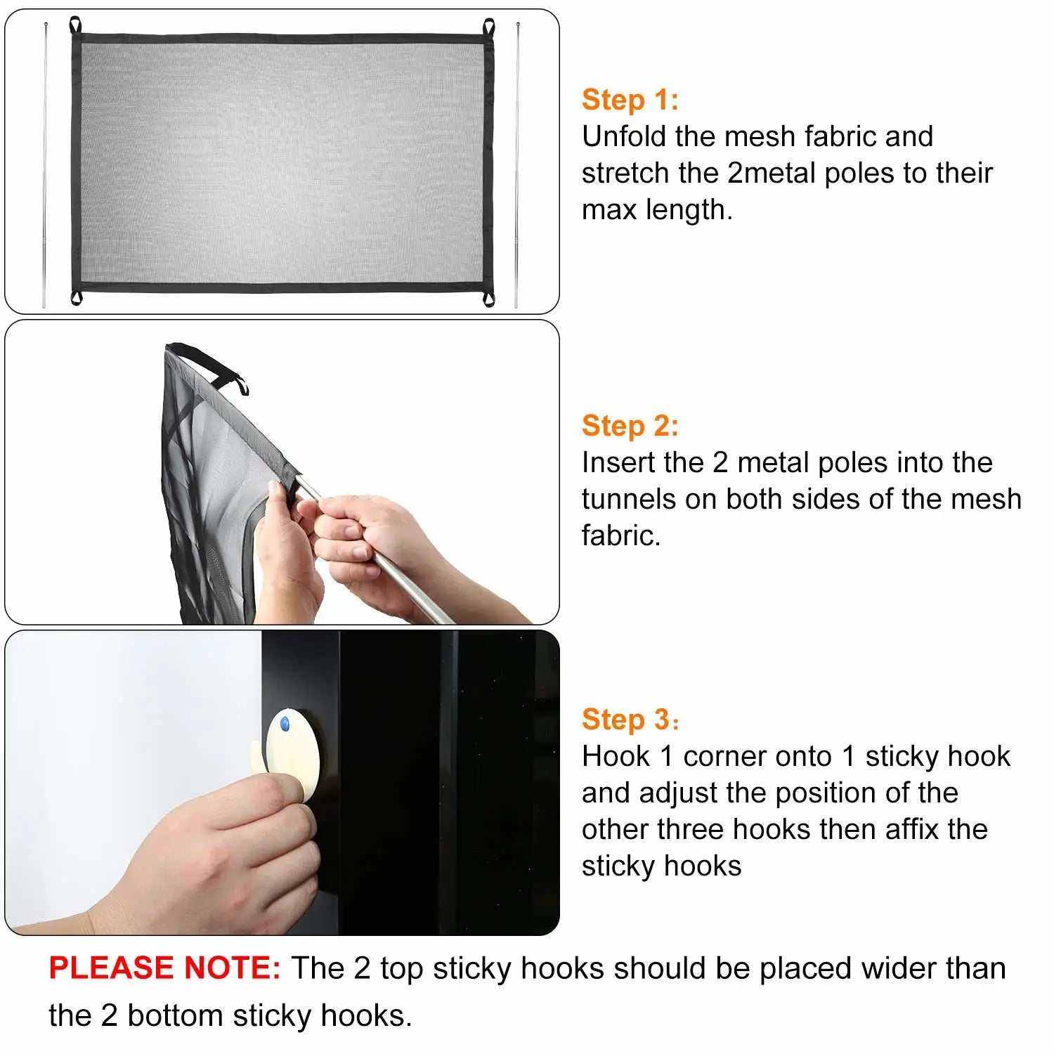 Barrière en maille pour chiens avec poteaux métalliques et fixation adhésive, installation sans perçage, protection intérieure et extérieure.