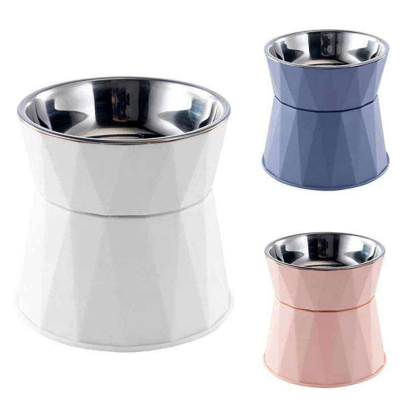 Gamelle élevée en acier inoxydable anti-basculement pour chats et petits chiens, disponible en bleu, rose et blanc