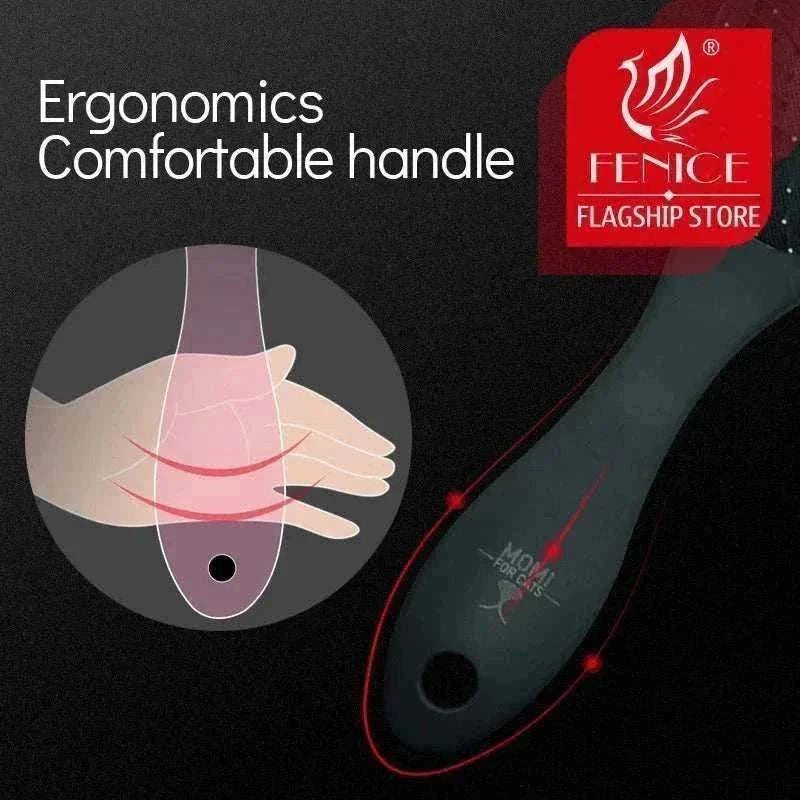Peigne de massage Fenice avec poignée ergonomique pour chiens et chats, brosse douce pour démêler et stimuler le pelage.