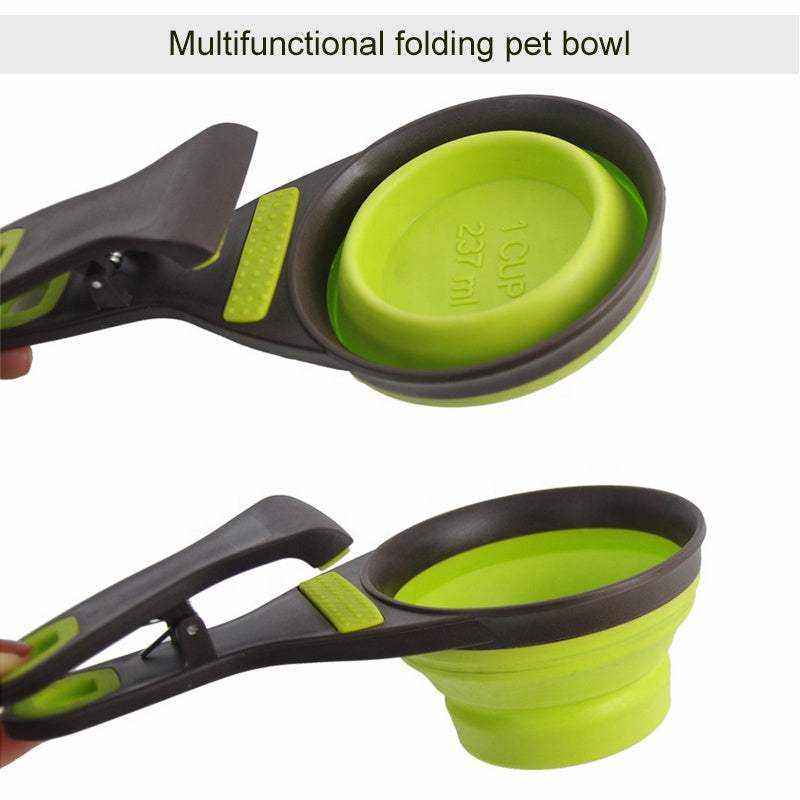 Gamelle pliable en silicone verte pour chiens et chats, bol de voyage portable compact et facile à nettoyer.