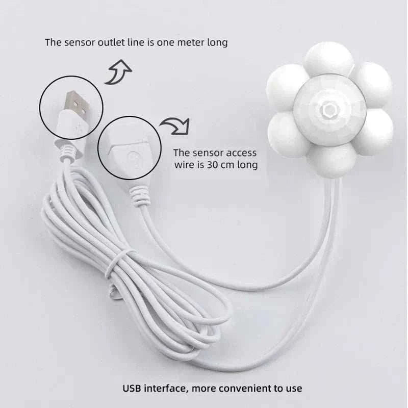 Capteur de mouvement intelligent blanc pour fontaine à eau animale avec interface USB et éclairage LED bleu