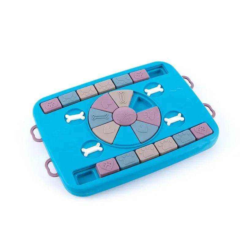 Jouet puzzle interactif bleu pour chien, distributeur de nourriture en plastique robuste pour stimulation cognitive et alimentation lente