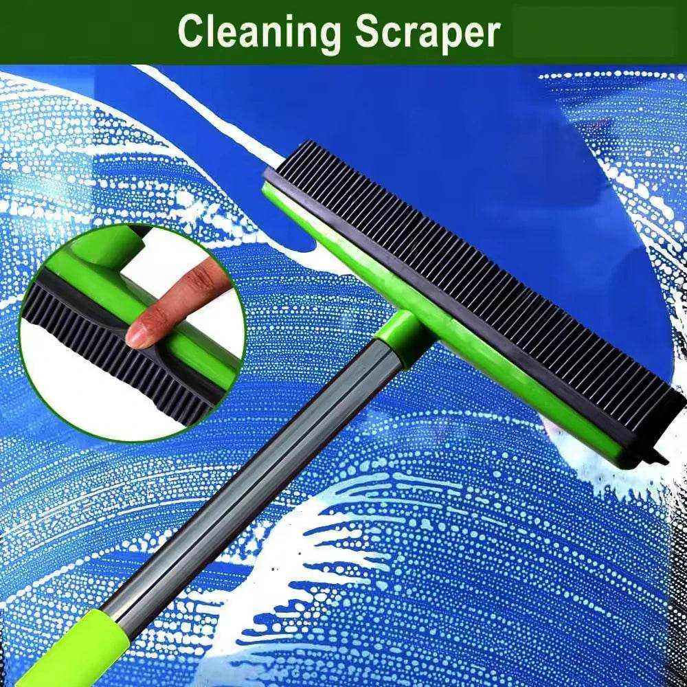 Balai anti-poils réglable en acier inoxydable vert pour nettoyer tapis et sols sans effort