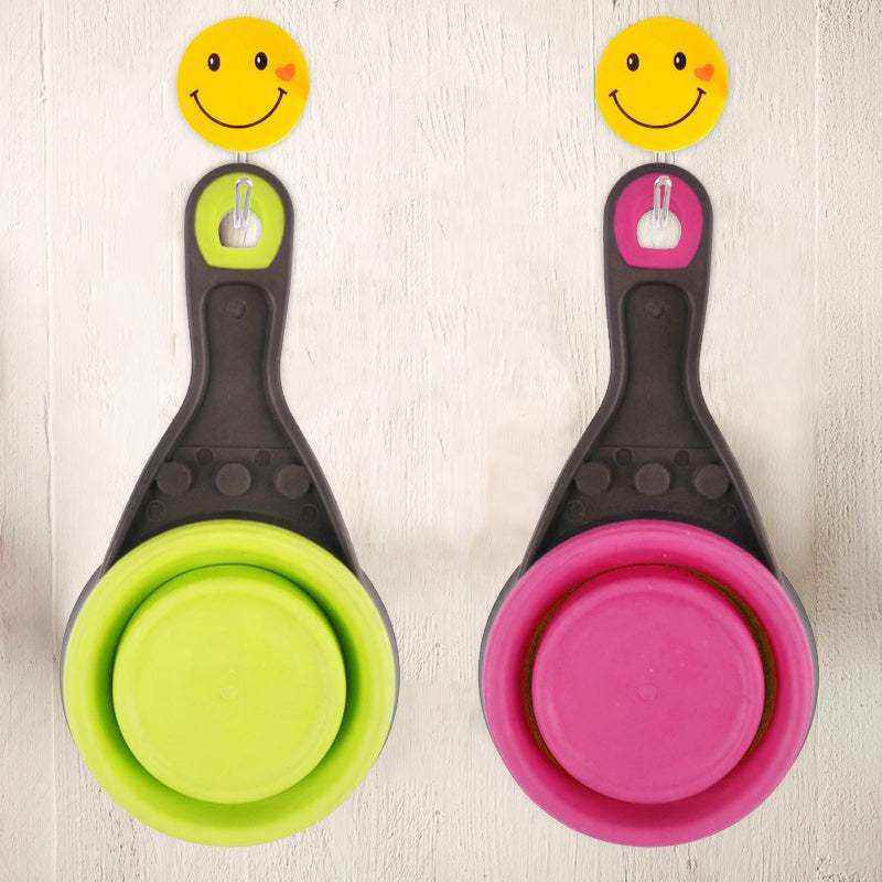 gamelle pliante en silicone verte et rose pour chiens et chats, bol de voyage portable, design compact et facile à transporter