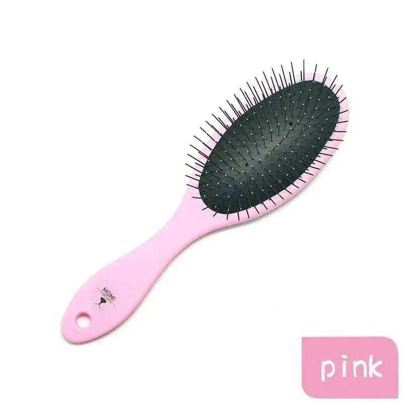 Peigne de massage rose Fenice pour chiens et chats avec picots métalliques souples, démêle et stimule la peau.