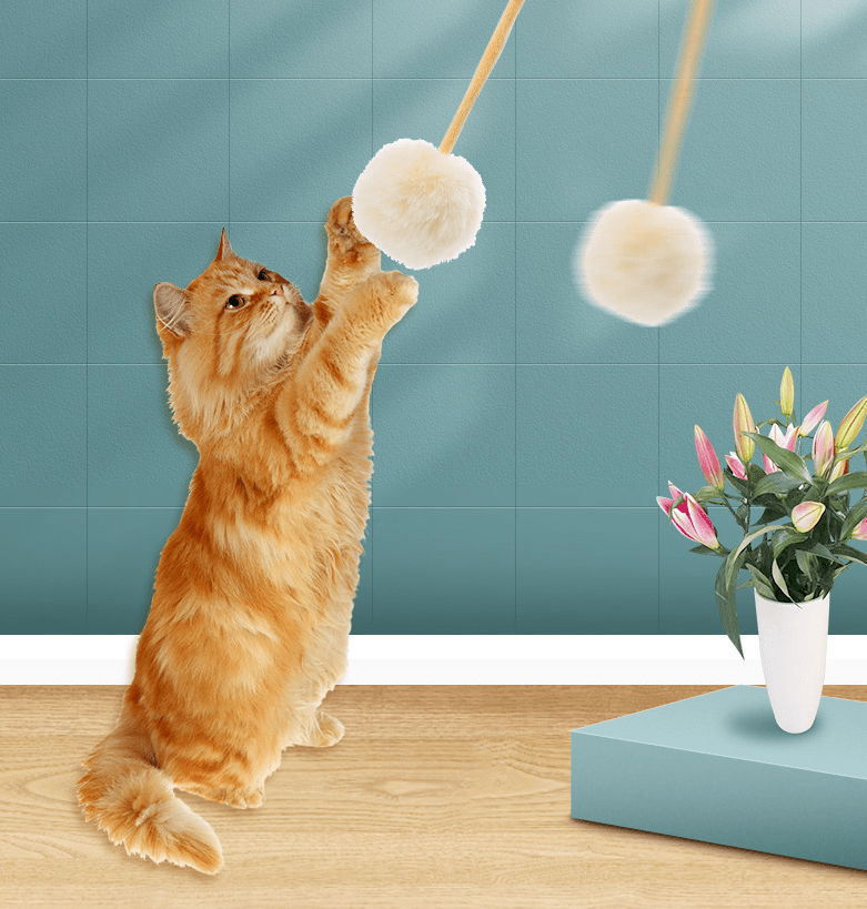 Jouet interactif pour chat | Ventouse & Lapin en boule de poils sur ressort - Entre Chat et Chien