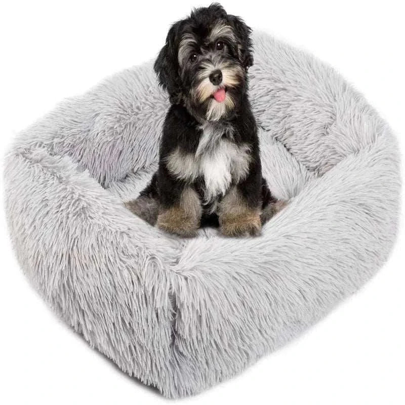 Calming dog bed | Soft plush square mattress, washable