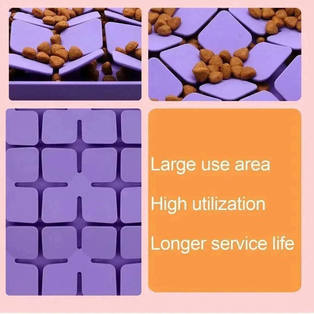 Tapis de fouille en silicone alimentaire violet pour chiens et chats, favorisant le jeu, la détente et l’alimentation lente.