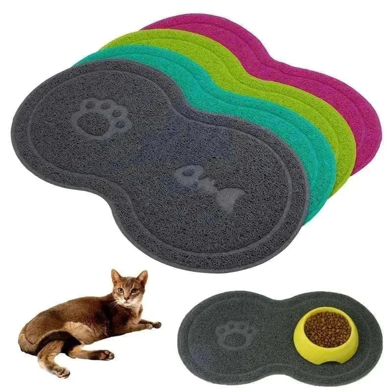 Tapis pour gamelle en forme de nuage, antidérapant, facile à laver, pour chiens et chats, motif patte et arête de poisson.
