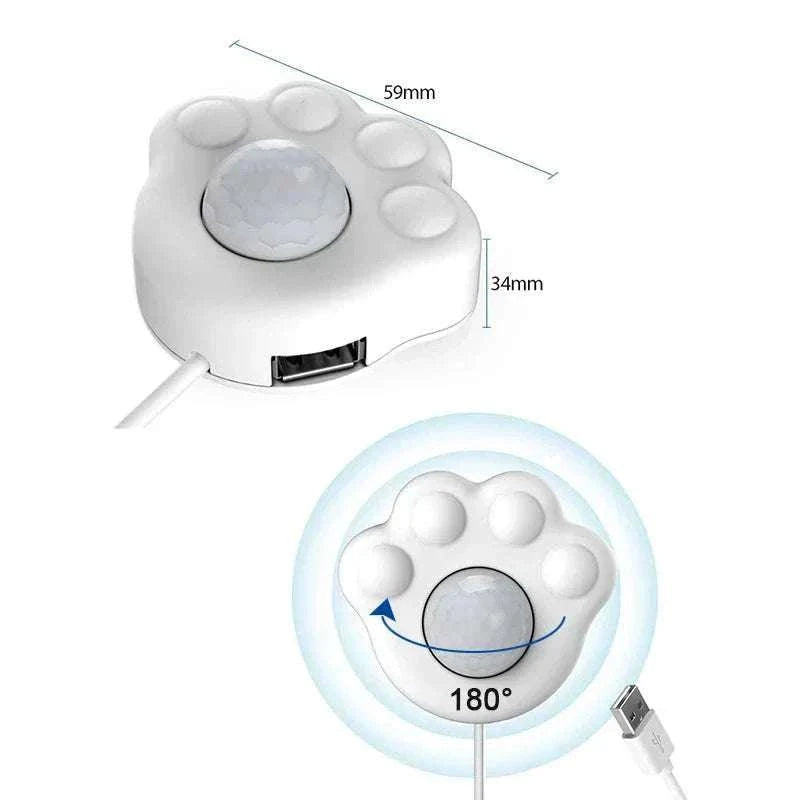 Capteur intelligent USB en forme de patte pour fontaine à eau animaux avec détecteur mouvement infrarouge blanc et LED bleue