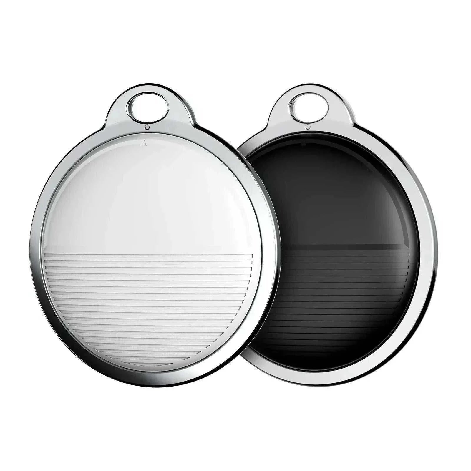 Mini traceur GPS rond blanc et noir compatible Apple Find My pour localisation Bluetooth et anti-perte d’animaux