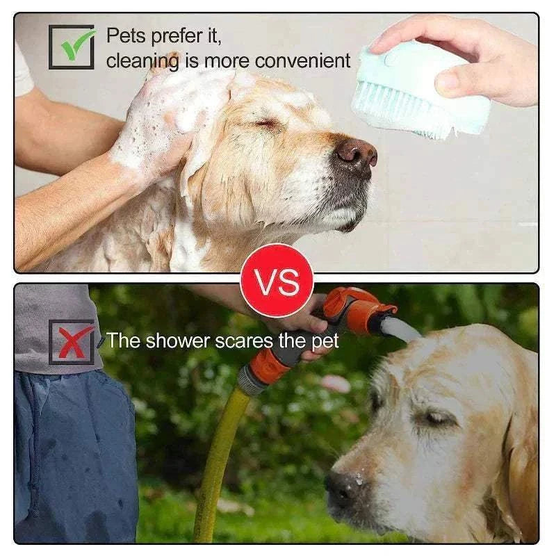 Brosse de massage en silicone douce pour chien, idéale pour bain relaxant et toilettage, stimule circulation et élimine poils morts.