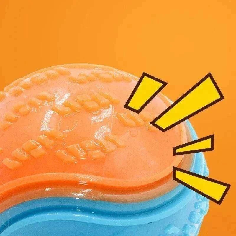 balle mâchouillable en TPR pour chien jouet interactif et nettoyage dentaire durable et sonore orange et bleu