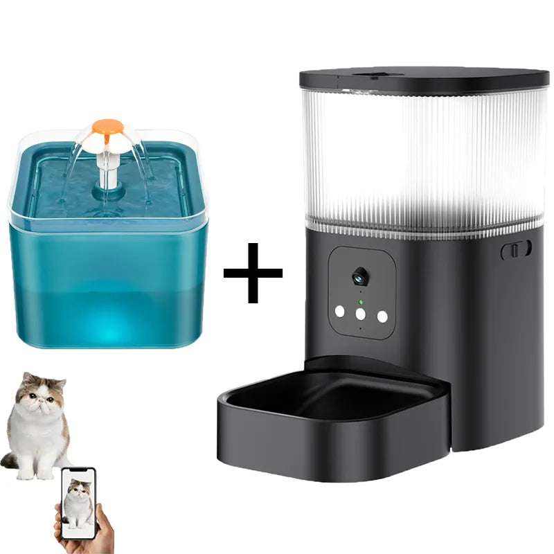 Distributeur automatique de nourriture pour animaux avec caméra intégrée, connexion WiFi et commandes vocales, capacité 3L, alimentation intelligente pour chats et petits chiens.