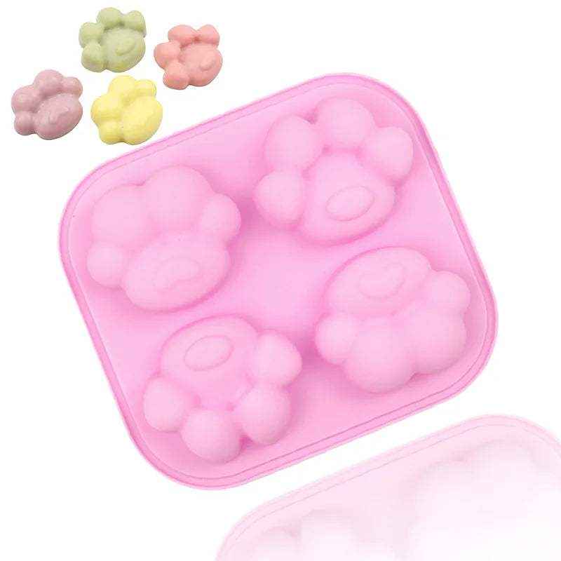 Moule en silicone rose en forme de pattes de chien pour friandises, chocolat, bonbons et décorations de gâteaux, flexible et antiadhésif, qualité alimentaire sans BPA.