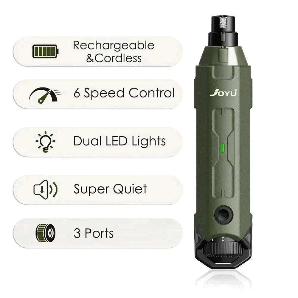 Lime à ongles électrique rechargeable pour chiens et chats avec 6 vitesses, double LED et fonctionnement ultra silencieux.