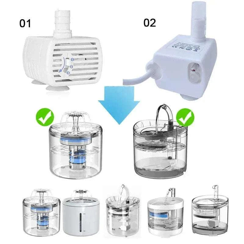 Pompe de rechange blanche pour fontaine à eau automatique pour chiens et chats compatible avec plusieurs modèles.