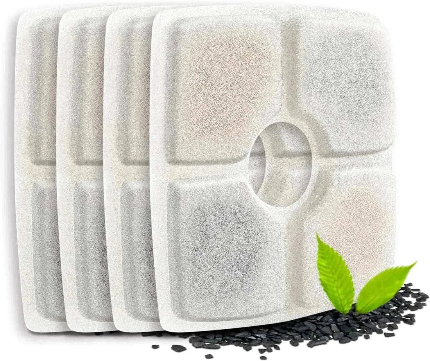 Filtres à eau 3 couches pour fontaine de chats, purification optimale avec coton, charbon actif et résine échangeuse d’ions.