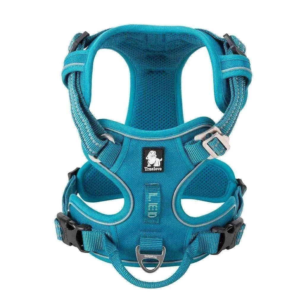 harnais anti-traction pour chien en nylon réfléchissant bleu avec rembourrage confortable et poignée de contrôle