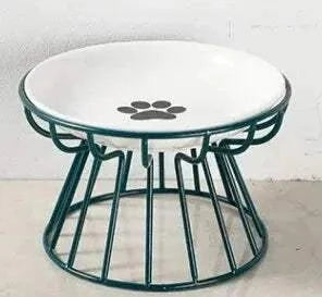 Gamelle en Céramique avec Support pour Nourriture et Eau - vert ou or