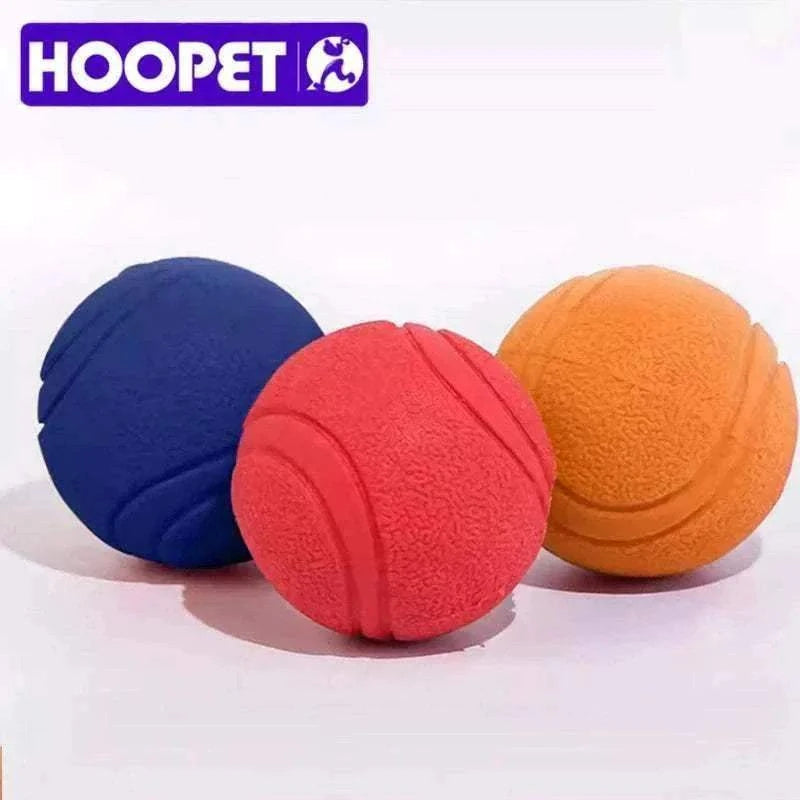 Balles en caoutchouc ultra-résistantes HOOPET pour chiens, jouets interactifs de couleurs rouge, bleu et orange.